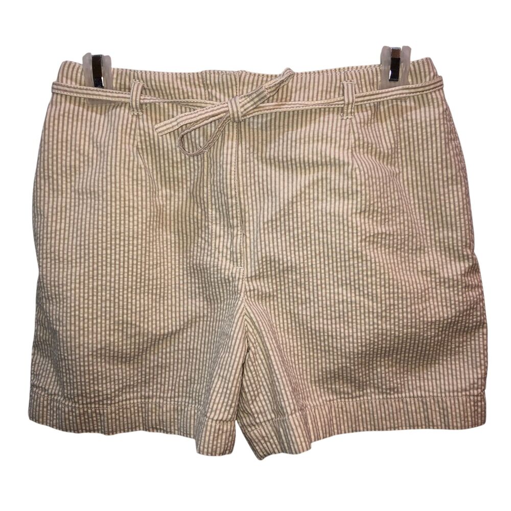 Ann Taylor Womens 4 Beige Stripe Summer Casual Seersucker Belted Cotton Shorts